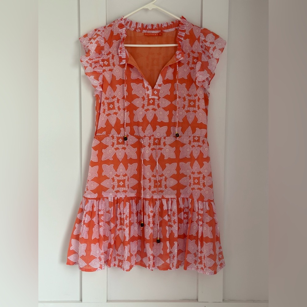 Oliphant Coral and Pink Printed Ruffle Neck dress size XS